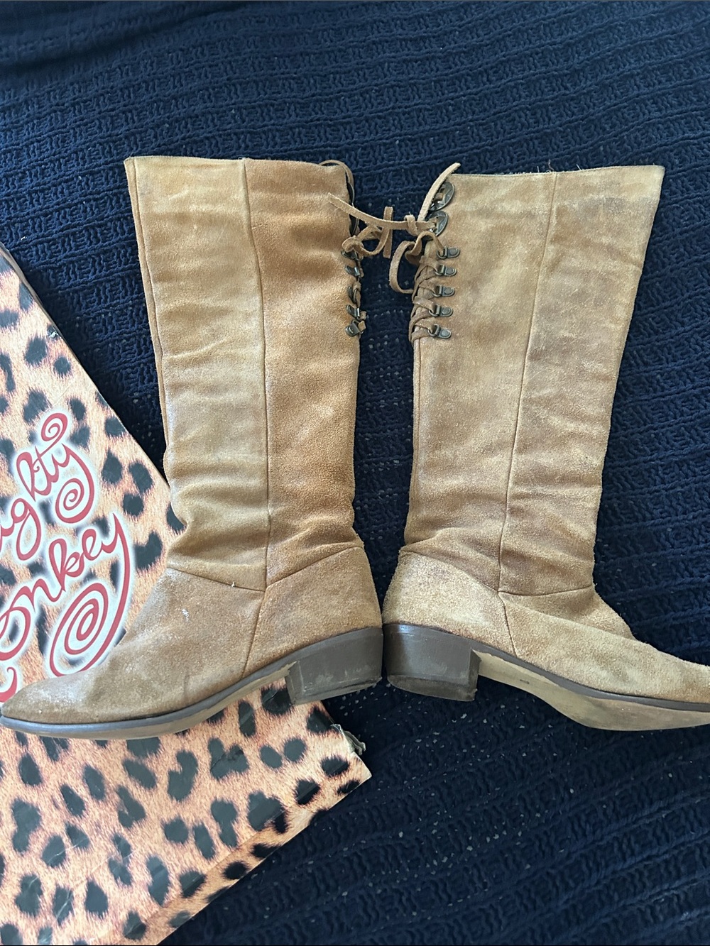 naughty monkey Tan Lace-Up Suede Tall Women's Boots